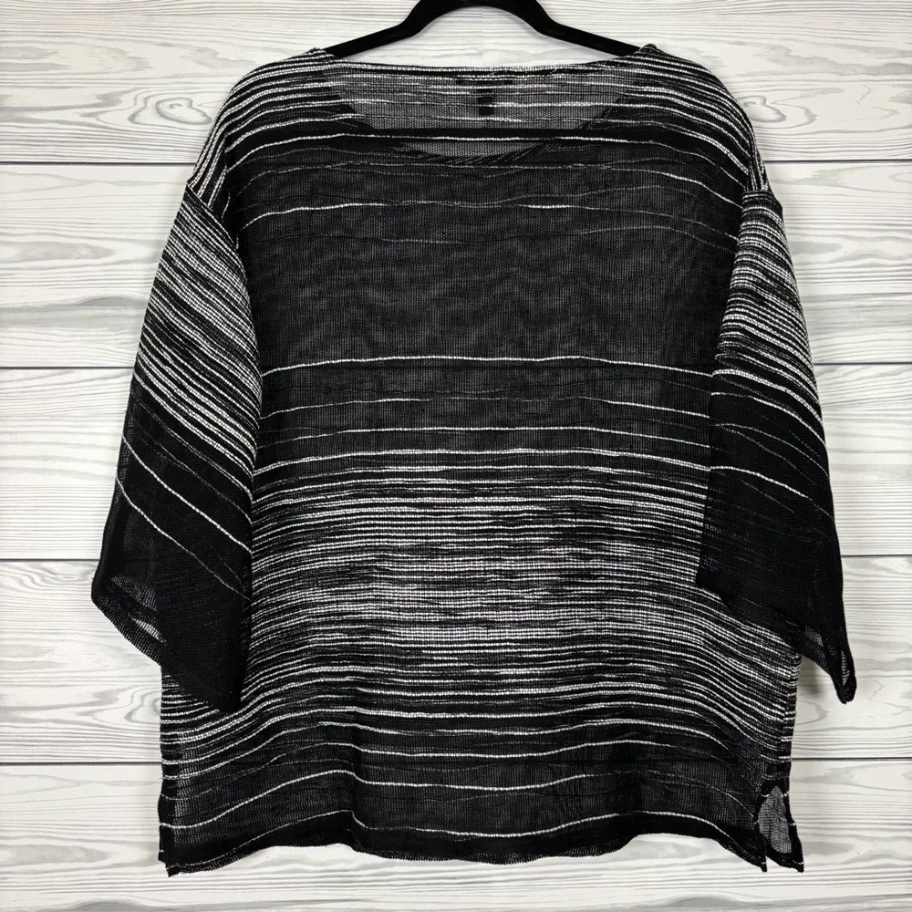 Eileen Fisher Organic Linen Blend Illusion Mesh Blouse Size Small Black - Picture 6 of 7